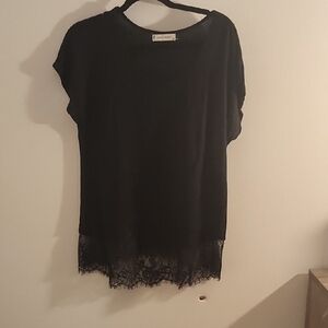 Black Lace Hem Top